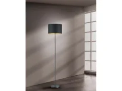 Moderne Stehleuchte HOSTEL mit Lampenschirm aus Stoff in Schwarz & Gold H: 160cm