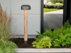 Moderne Wegeleuchte FRASER in Holzoptik & Anthrazit, Höhe 84cm