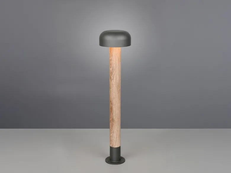 Moderne Wegeleuchte FRASER in Holzoptik & Anthrazit, Höhe 84cm