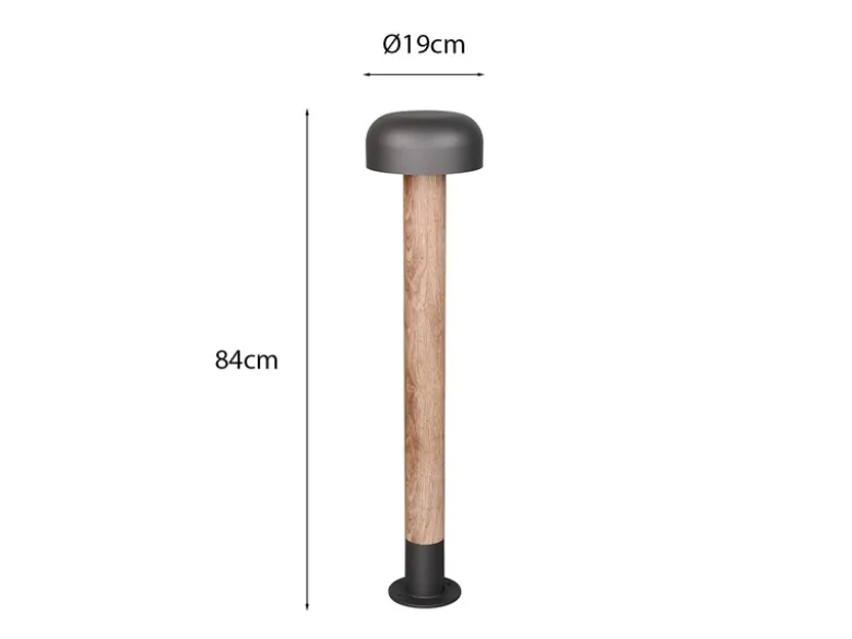 Moderne Wegeleuchte FRASER in Holzoptik & Anthrazit, Höhe 84cm