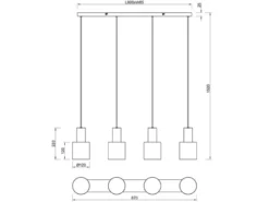 Pendelleuchte AGUDO 4-flammig Metall Coffee Töne, Breite 87cm