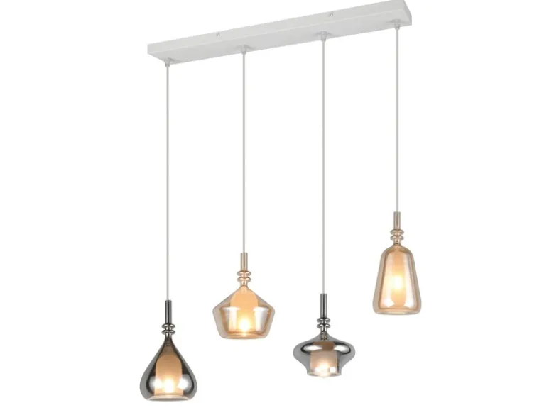 Pendelleuchte ALDEA 4-flammig mit Glas Bernstein & Chrom verspiegelt, B: 74,5 cm