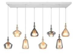 Pendelleuchte ALDEA 8-flammig mit Glas in Bernstein & Chrom verspiegelt, B:125cm