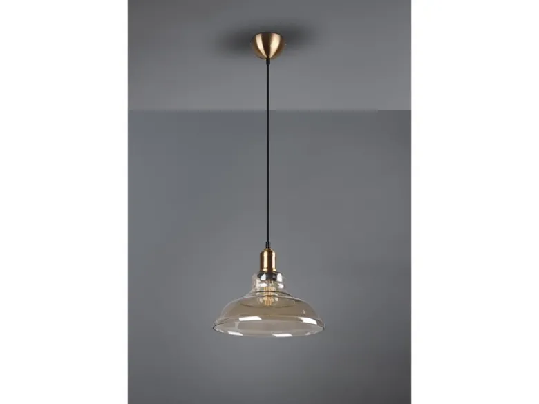 Pendelleuchte ALDO 1-flammig Altmessing Glaslampenschirm in Rauchfarbig, Ø 28cm