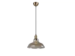 Pendelleuchte ALDO 1-flammig Altmessing Glaslampenschirm in Rauchfarbig, Ø 28cm