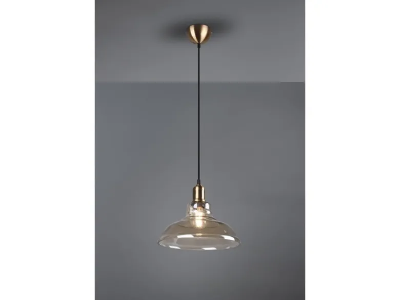 Pendelleuchte ALDO 1-flammig Altmessing Glaslampenschirm in Rauchfarbig, Ø 28cm