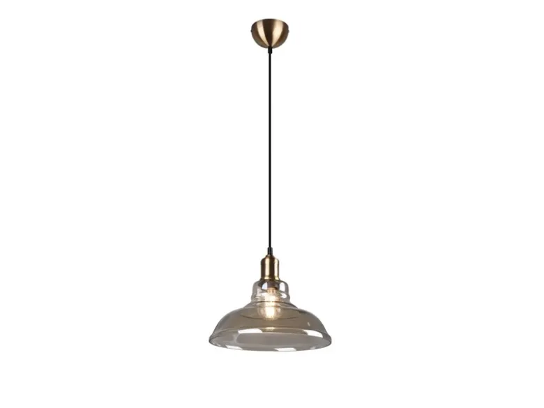 Pendelleuchte ALDO 1-flammig Altmessing Glaslampenschirm in Rauchfarbig, Ø 28cm