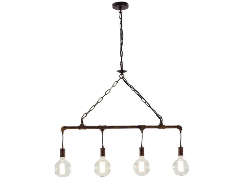 Pendelleuchte AMARCORD 4-flammig Wasserrohr Optik in Rost, Breite 86cm