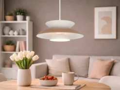 Pendelleuchte AMARILA skandinavisch mit Metall Lampenschirm Grau Braun Ø 40cm