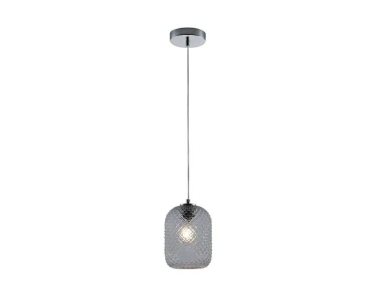 Pendelleuchte ASHFORD einflammig Kristall Glasschirm Rauchglas, Ø15cm