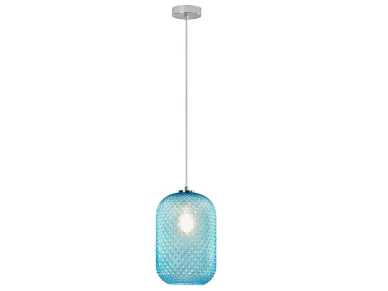 Pendelleuchte ASHFORD einflammig Kristall Glasschirm in Blau, Ø 20cm