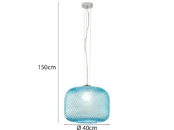 Pendelleuchte ASHFORD einflammig Kristall Glasschirm in Blau, Ø 40cm