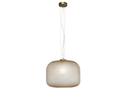Pendelleuchte ASHFORD einflammig Kristall Glasschirm Bernsteinfarben, Ø 40cm