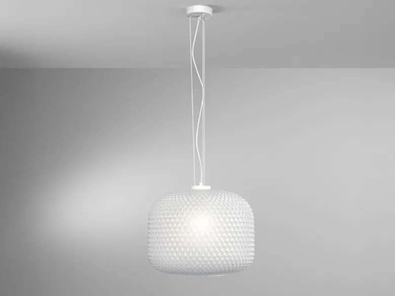 Pendelleuchte ASHFORD einflammig Kristall Glasschirm in Weiß, Ø 40cm
