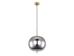 Pendelleuchte BLACKY Messing 1-flammig mit Rauchglas Glaskugel, Ø 30cm