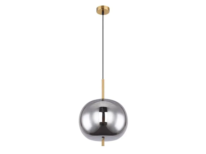 Pendelleuchte BLACKY Messing 1-flammig mit Rauchglas Glaskugel, Ø 30cm