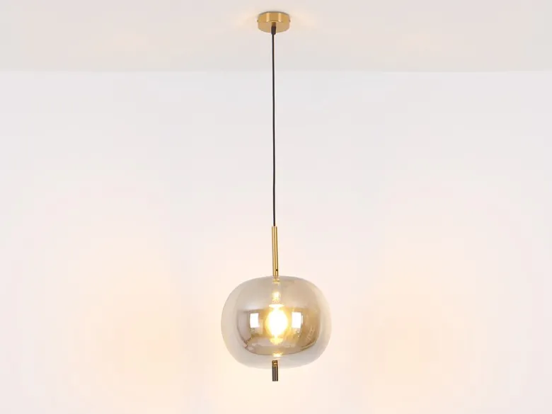 Pendelleuchte BLACKY Messing 1-flammig mit Rauchglas Glaskugel, Ø 30cm