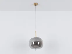 Pendelleuchte BLACKY Messing 1-flammig mit Rauchglas Glaskugel, Ø 30cm