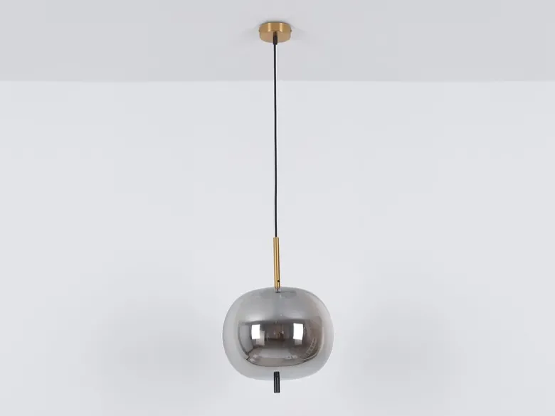 Pendelleuchte BLACKY Messing 1-flammig mit Rauchglas Glaskugel, Ø 30cm