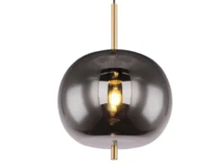 Pendelleuchte BLACKY Messing 1-flammig mit Rauchglas Glaskugel, Ø 30cm