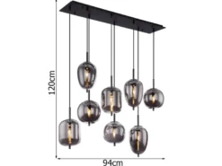 Pendelleuchte BLACKY Schwarz 8-flammig mit Rauchglas Glaskugeln, B: 94cm
