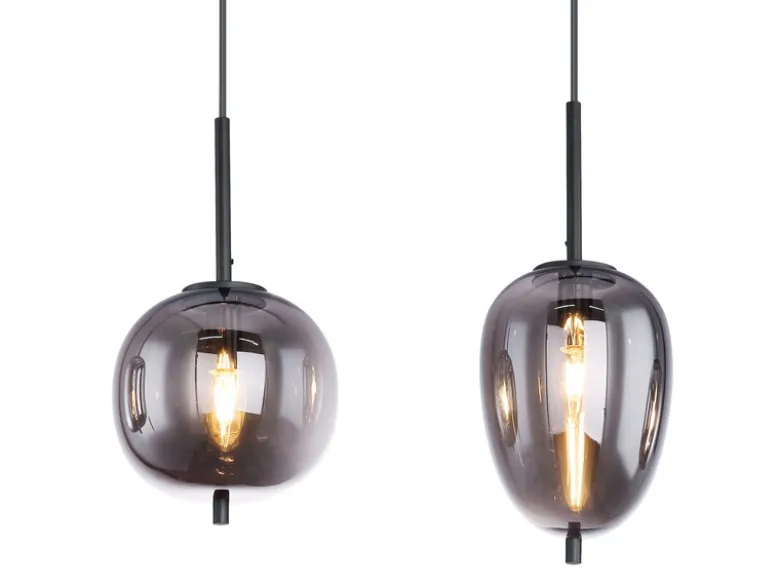 Pendelleuchte BLACKY Schwarz 4-flammig mit Rauchglas Glaskugeln, B: 100cm