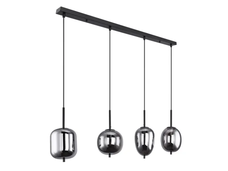 Pendelleuchte BLACKY Schwarz 4-flammig mit Rauchglas Glaskugeln, B: 100cm