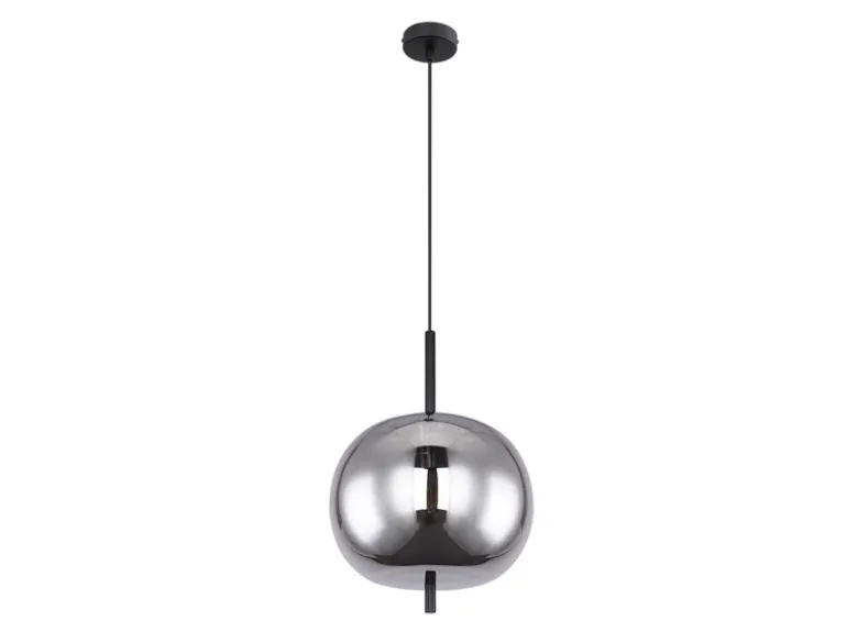 Pendelleuchte BLACKY Schwarz 1-flammig mit Rauchglas Glaskugel, Ø 30cm