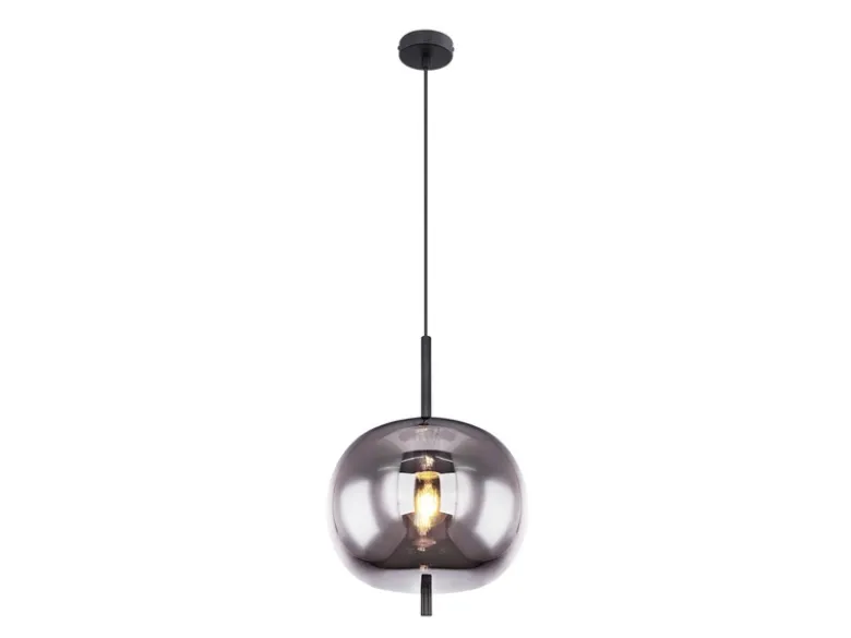 Pendelleuchte BLACKY Schwarz 1-flammig mit Rauchglas Glaskugel, Ø 30cm