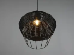 Pendelleuchte BORKA mit Rattan Geflecht und Gitter Schwarz im Boho Stil, Ø 30cm