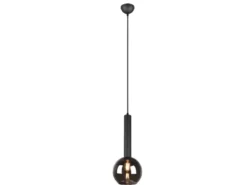 Pendelleuchte CLAYTON 1-flammig klein mit Rauchglas Glaskugel, Ø 20cm
