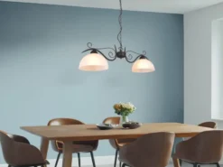 Pendelleuchte COUNTRY Landhaus 2-flammig mit Glasschirmen Weiß, B: 82cm