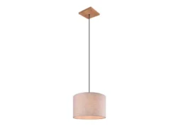 Pendelleuchte ELMAU mit Stoffschirm in Beige und Naturholz Baldachin, Ø 35cm