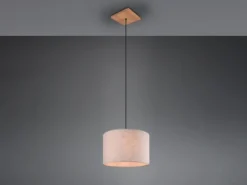 Pendelleuchte ELMAU mit Stoffschirm in Beige und Naturholz Baldachin, Ø 35cm