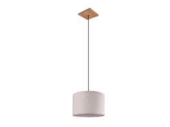 Pendelleuchte ELMAU mit Stoffschirm in Beige und Naturholz Baldachin, Ø 35cm