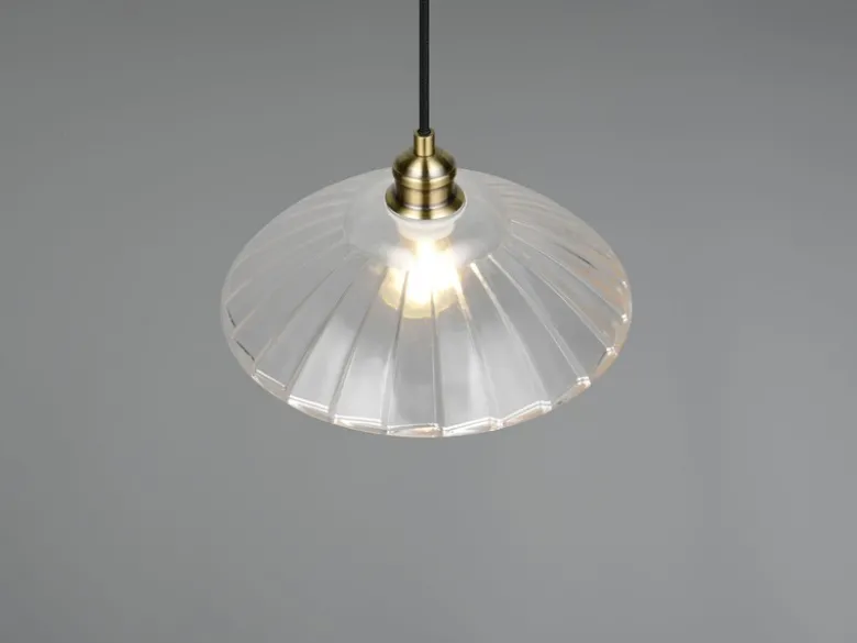 Pendelleuchte ELUNA einflammig, Altmessing mit Glasschirm klar, Ø 29,5cm