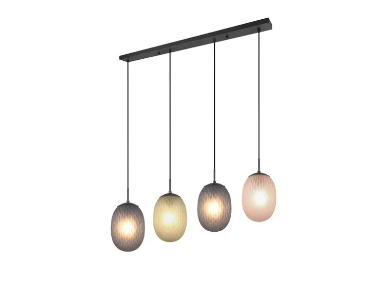Pendelleuchte FACETTE 4-flammig mit farbigen ovalen Glasschirmen, B: 117cm