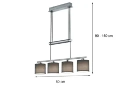 Pendelleuchte GARDA 4-flammig Grau höhenverstellbar mit Stoffschirmen, B: 80cm