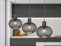 Pendelleuchte GILA 3-flammig mit Gitter Lampenschirmen Schwarz, Breite 120cm