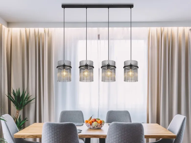 Pendelleuchte GORLEY 4-flammig mit Rauchglas Stäben, Breite 110cm