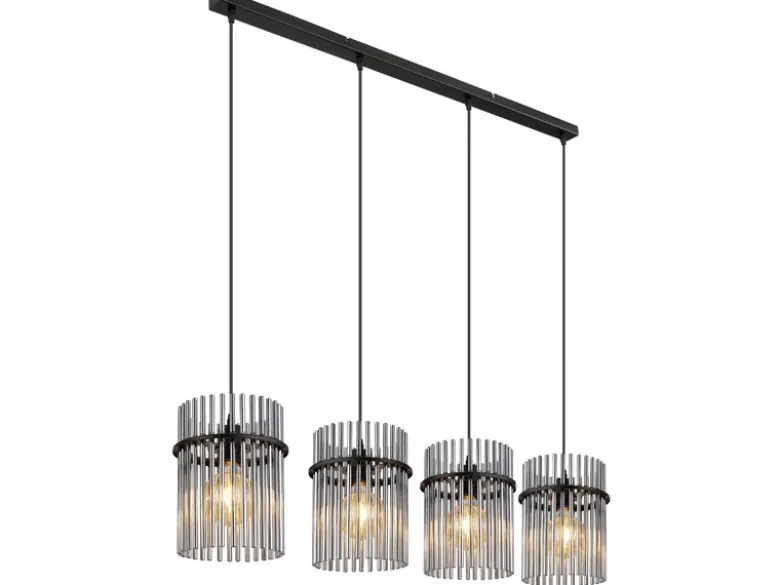 Pendelleuchte GORLEY 4-flammig mit Rauchglas Stäben, Breite 110cm