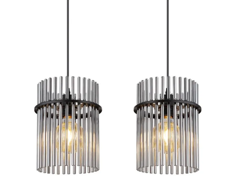 Pendelleuchte GORLEY 4-flammig mit Rauchglas Stäben, Breite 110cm
