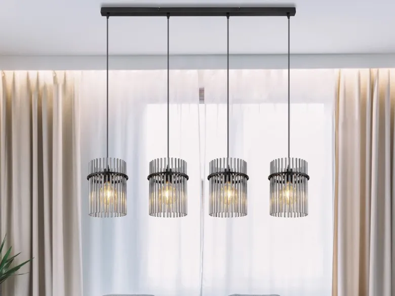 Pendelleuchte GORLEY 4-flammig mit Rauchglas Stäben, Breite 110cm