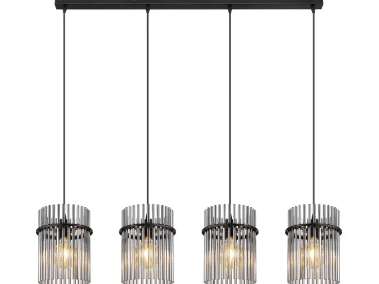 Pendelleuchte GORLEY 4-flammig mit Rauchglas Stäben, Breite 110cm