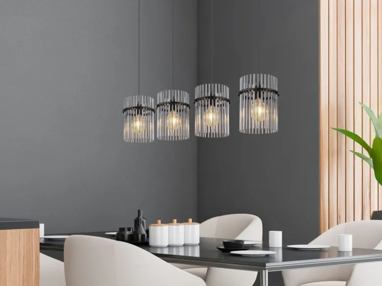 Pendelleuchte GORLEY 4-flammig mit Rauchglas Stäben, Breite 110cm