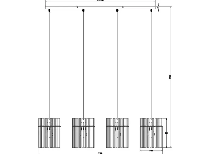Pendelleuchte GORLEY 4-flammig mit Rauchglas Stäben, Breite 110cm