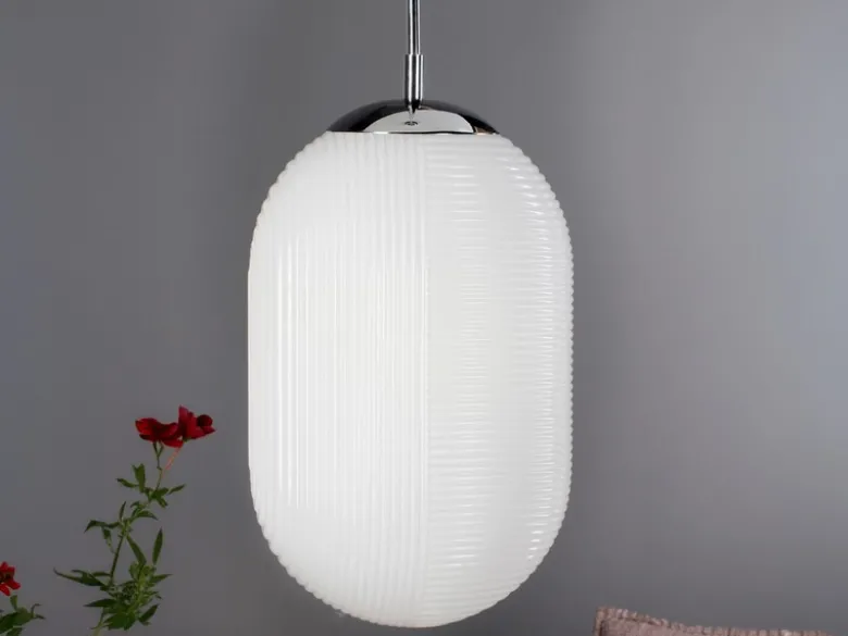 Pendelleuchte GREENWICH einflammig Relief Milchglas Lampenschirm, Ø 23cm