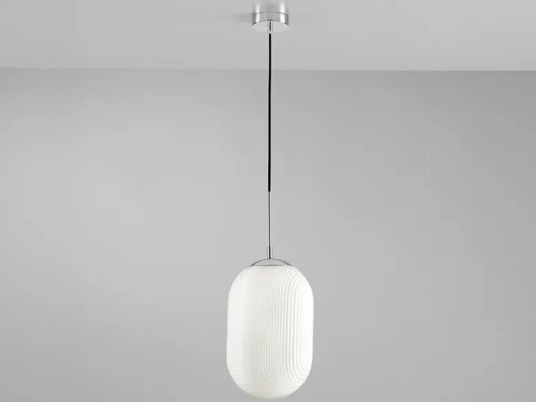 Pendelleuchte GREENWICH einflammig Relief Milchglas Lampenschirm, Ø 23cm