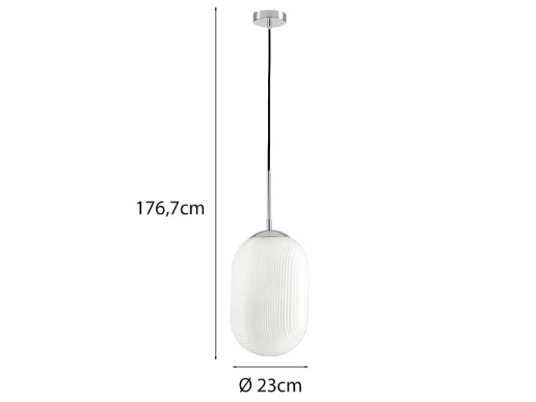Pendelleuchte GREENWICH einflammig Relief Milchglas Lampenschirm, Ø 23cm