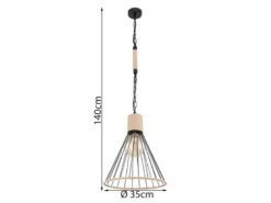 Pendelleuchte HALIA Drahtlampe Metall Schwarz mit Hanfseil, Ø 35cm